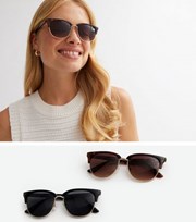 New Look 2 Pack Black and Tortoiseshell Effect Square Sunglasses